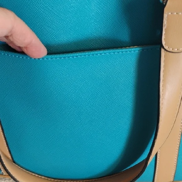Pretty Teal and Tan Tote Bag - Picture 5 of 10